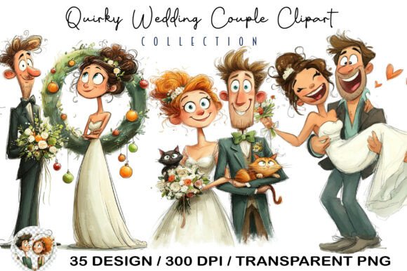 Adding Whimsy to Your Wedding Designs with Quirky Couple Clipart