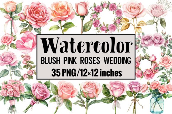 Blush Pink Roses Wedding: 35 Seamless PNGs for Your Projects