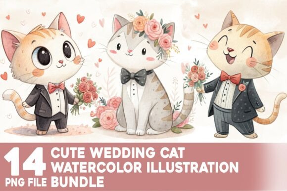 Cute Wedding Cat Watercolor Bundle: A Designer's Whimsical Asset
