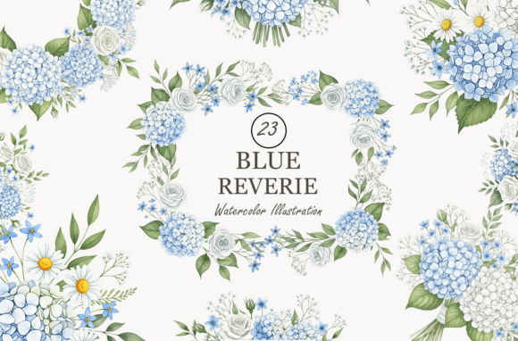 Dusty Blue Floral Clipart for Elegant Wedding Stationery