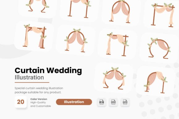 Elegant Drape Designs: The Curtain Wedding Illustration Set
