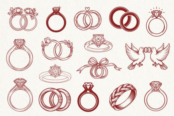 Elegant Line Art: Your Diamond Wedding Ring SVG & PNG Bundle