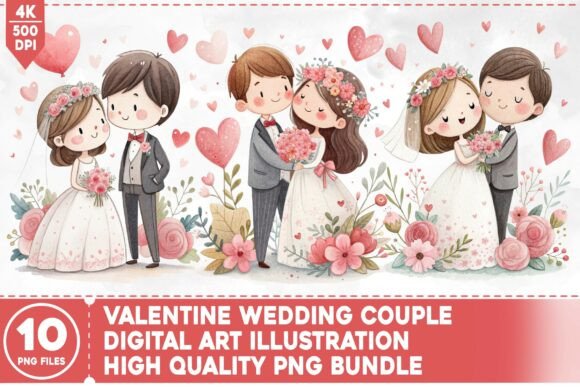 Romantic Design Assets: The Valentine Wedding Couple PNG Bundle