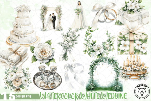 Timeless Elegance: The Watercolor White Wedding PNG Design
