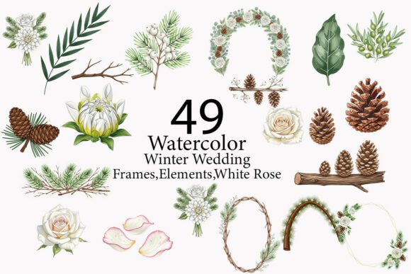 Winter Wedding Flowers Clipart: 49 PNGs for Creative Projects